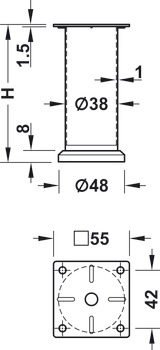 Møbelbein Justerbar Ø38mm H150mm Polert Krom