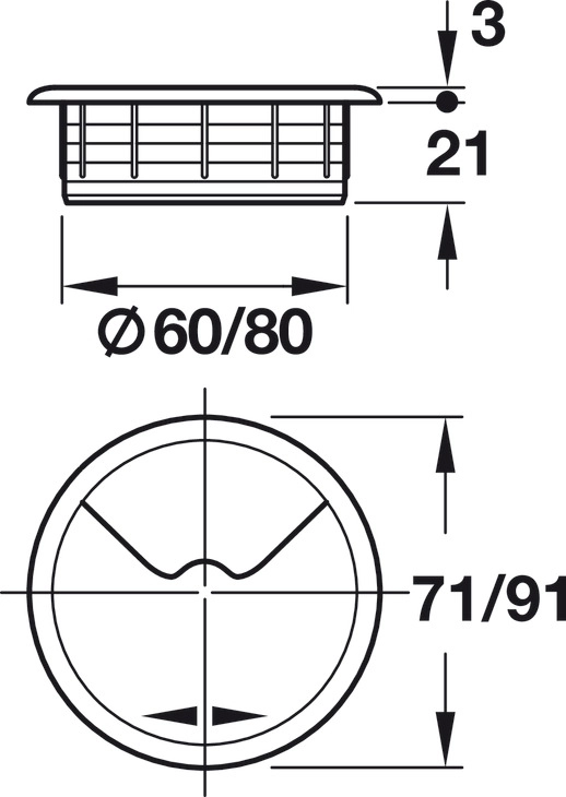 Kabelgjennomføring Ø60/80mm - Flere Farger