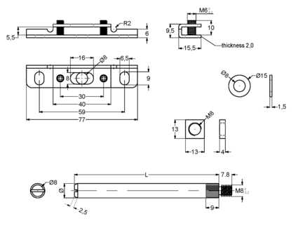 Hyllebærer Vario Skjult 10mm L102mm Plate