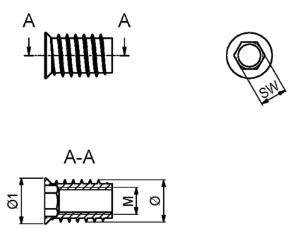 Rampamuffe M8x14x15mm Stål Ubehandlet
