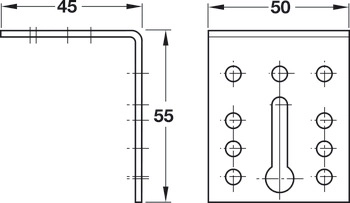 Vinkel 45x50mm B55mm Stål 3 Hull & Slissespor